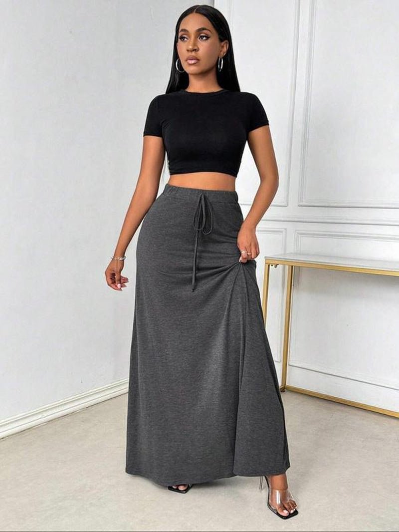 Plus Size Elegant A - Line Skirt with Drawstring Waist - Stylish Casual Long Skirt for All Seasons - Bela Fils BoutiqueBela Fils Boutique
